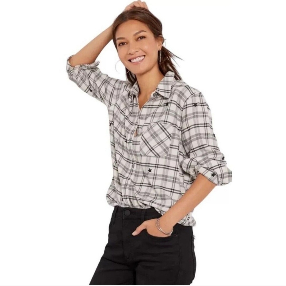 RAILS Milo Ivory Check Stars Print Button Down Shirt